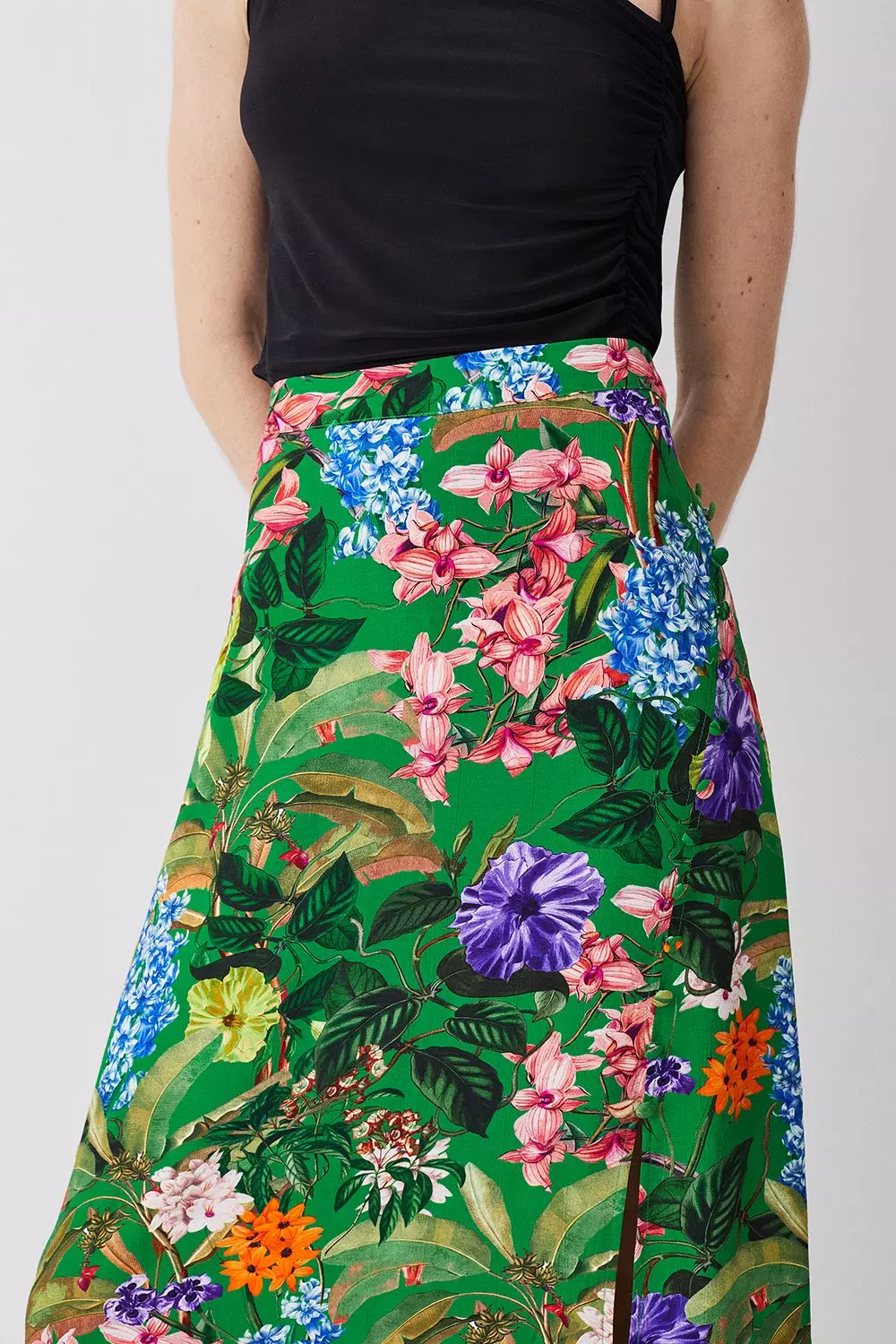 Spring Floral Buttoned Midi Skirt | Karen Millen